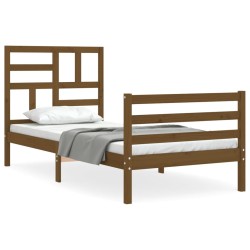 vidaXL Estructura cama con cabecero madera maciza marrón miel