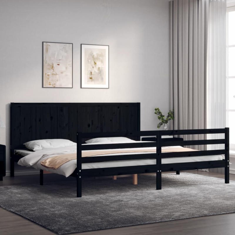 vidaXL Estructura de cama con cabecero madera maciza negro 200x200 cm vidaXL Estructura de cama con cabecero madera maciza negro 200x200 cm