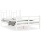 vidaXL Estructura cama de matrimonio con cabecero madera maciza blanco vidaXL Estructura cama de matrimonio con cabecero madera maciza blanco