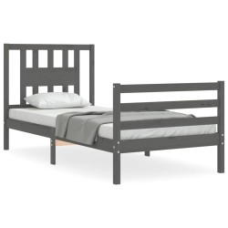 vidaXL Estructura de cama con cabecero madera maciza gris 90x200 cm