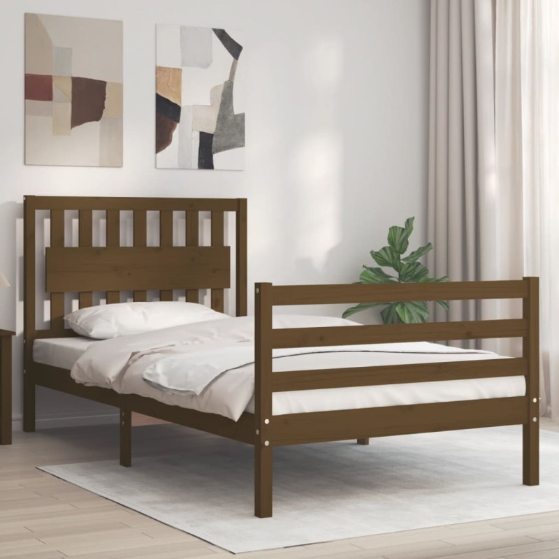 vidaXL Estructura cama y cabecero madera maciza marrón miel 100x200 cm vidaXL Estructura cama y cabecero madera maciza marrón miel 100x200 cm