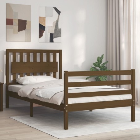vidaXL Estructura cama y cabecero madera maciza marrón miel 100x200 cm