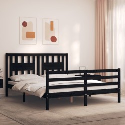 vidaXL Estructura de cama con cabecero madera maciza negro 160x200 cm