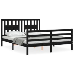 vidaXL Estructura de cama con cabecero madera maciza negro 160x200 cm