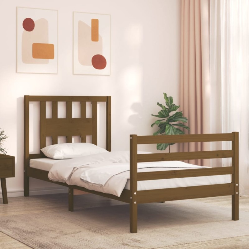 vidaXL Estructura cama y cabecero madera maciza marrón miel 100x200 cm vidaXL Estructura cama y cabecero madera maciza marrón miel 100x200 cm