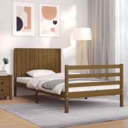 vidaXL Estructura cama y cabecero madera maciza marrón miel 100x200 cm