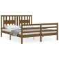 vidaXL Estructura de cama matrimonio con cabecero madera marrón miel vidaXL Estructura de cama matrimonio con cabecero madera marrón miel
