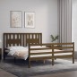 vidaXL Estructura de cama matrimonio con cabecero madera marrón miel vidaXL Estructura de cama matrimonio con cabecero madera marrón miel
