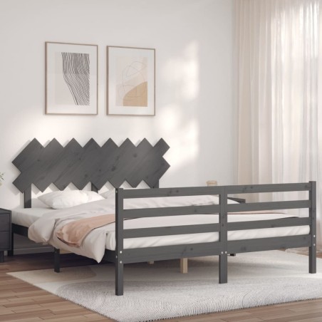 vidaXL Estructura de cama con cabecero madera maciza gris 160x200 cm