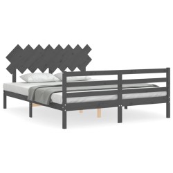 vidaXL Estructura de cama con cabecero madera maciza gris 160x200 cm