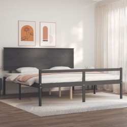 vidaXL Cama personas mayores cabecero madera maciza gris 200x200 cm