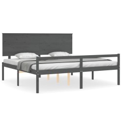 vidaXL Cama personas mayores cabecero madera maciza gris 200x200 cm