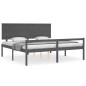 vidaXL Cama personas mayores cabecero madera maciza gris 200x200 cm vidaXL Cama personas mayores cabecero madera maciza gris 200x200 cm
