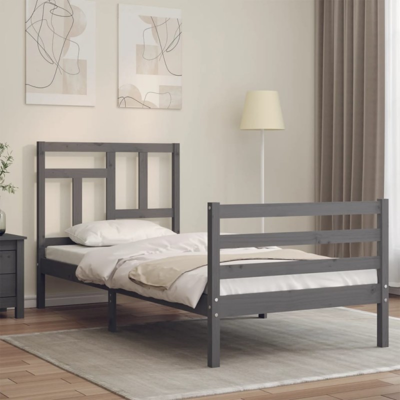 vidaXL Estructura de cama con cabecero madera maciza gris 100x200 cm