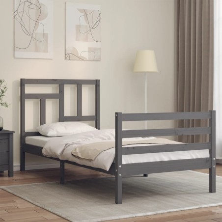 vidaXL Estructura de cama con cabecero madera maciza gris 100x200 cm