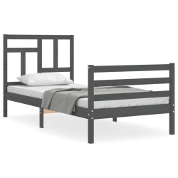 vidaXL Estructura de cama con cabecero madera maciza gris 100x200 cm