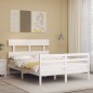 vidaXL Estructura cama de matrimonio con cabecero madera maciza blanco vidaXL Estructura cama de matrimonio con cabecero madera maciza blanco