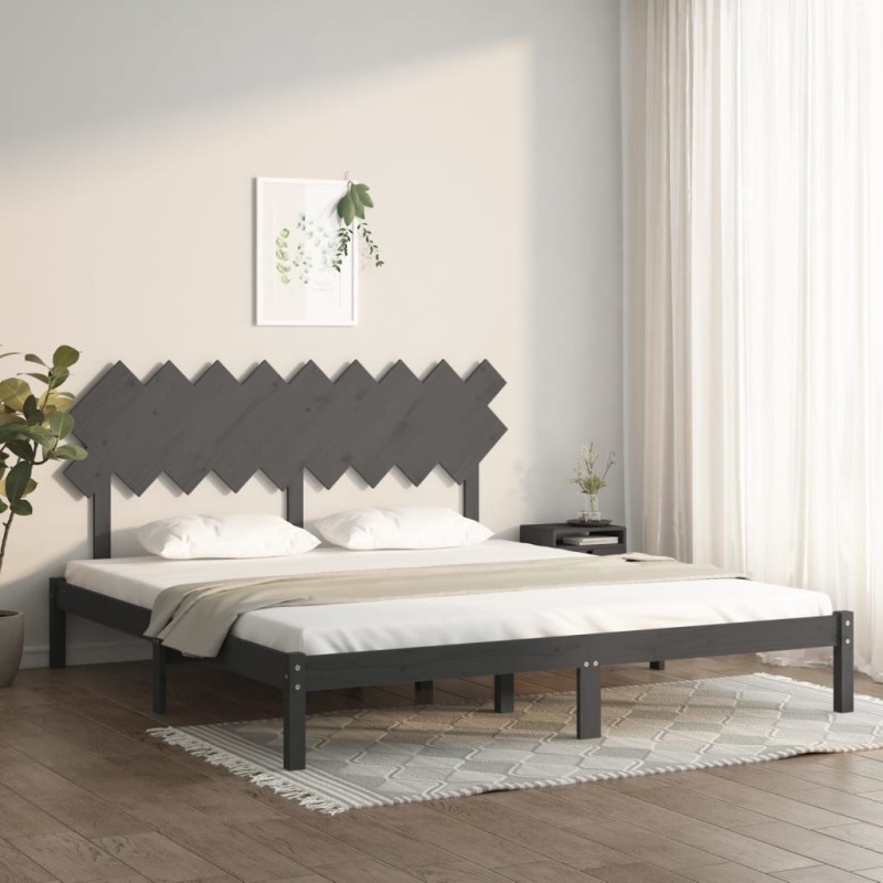 vidaXL Estructura de cama madera maciza gris Super King 180x200 cm