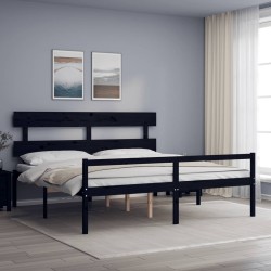 vidaXL Cama personas mayores cabecero madera maciza negro 200x200 cm