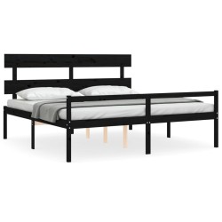 vidaXL Cama personas mayores cabecero madera maciza negro 200x200 cm