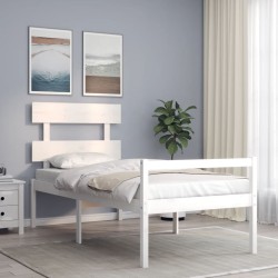 vidaXL Cama personas mayores cabecero madera maciza blanco 90x200 cm