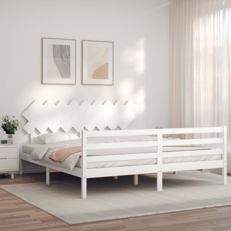 vidaXL Estructura cama de matrimonio con cabecero madera maciza blanco vidaXL Estructura cama de matrimonio con cabecero madera maciza blanco
