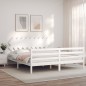 vidaXL Estructura cama de matrimonio con cabecero madera maciza blanco vidaXL Estructura cama de matrimonio con cabecero madera maciza blanco