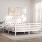 vidaXL Estructura cama de matrimonio con cabecero madera maciza blanco vidaXL Estructura cama de matrimonio con cabecero madera maciza blanco
