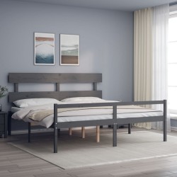 vidaXL Cama de matrimonio personas mayores cabecero madera maciza gris
