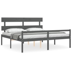 vidaXL Cama de matrimonio personas mayores cabecero madera maciza gris
