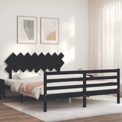 vidaXL Estructura de cama con cabecero madera maciza negro 160x200 cm