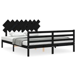 vidaXL Estructura de cama con cabecero madera maciza negro 160x200 cm