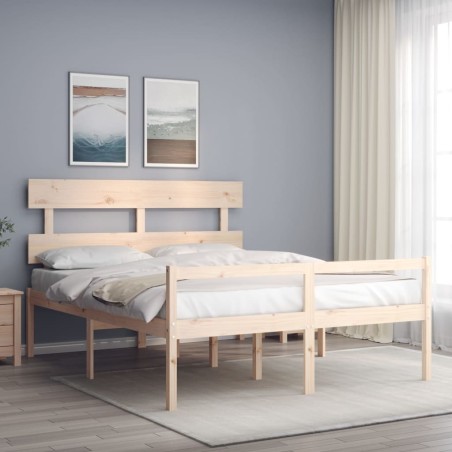 vidaXL Cama de matrimonio para personas mayores cabecero madera maciza