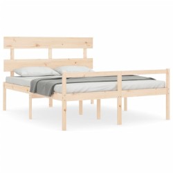 vidaXL Cama de matrimonio para personas mayores cabecero madera maciza