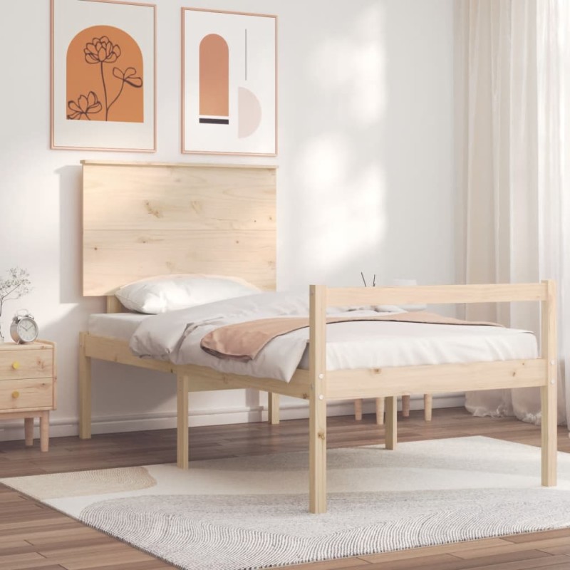 vidaXL Cama para personas mayores con cabecero madera maciza vidaXL Cama para personas mayores con cabecero madera maciza