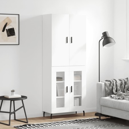 vidaXL Aparador alto madera contrachapada blanco brillo 69,5x34x180 cm