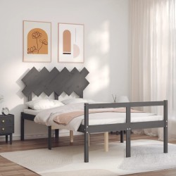 vidaXL Cama personas mayores cabecero madera maciza gris 120x200 cm