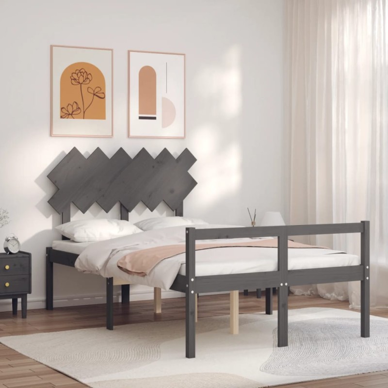 vidaXL Cama personas mayores cabecero madera maciza gris 120x200 cm vidaXL Cama personas mayores cabecero madera maciza gris 120x200 cm