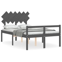 vidaXL Cama personas mayores cabecero madera maciza gris 120x200 cm