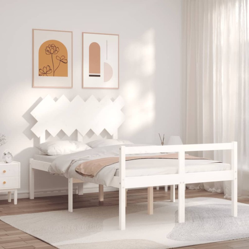 vidaXL Cama para personas mayores con cabecero madera maciza blanco vidaXL Cama para personas mayores con cabecero madera maciza blanco