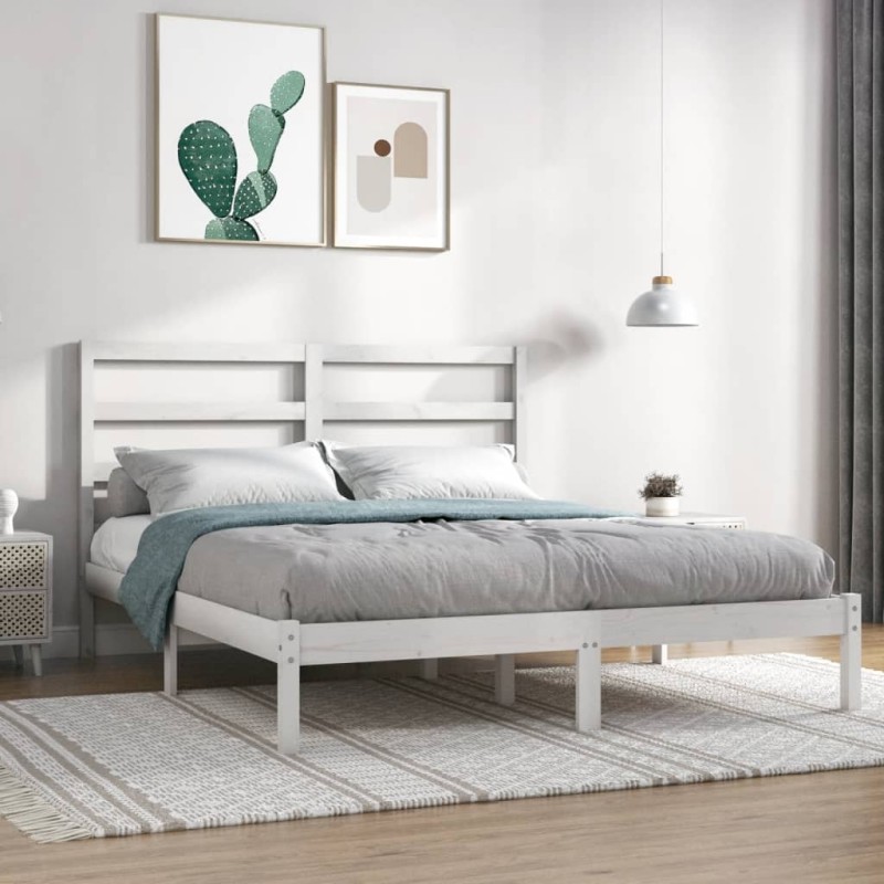 vidaXL Estructura de cama de madera de pino maciza blanca 140x190 cm vidaXL Estructura de cama de madera de pino maciza blanca 140x190 cm