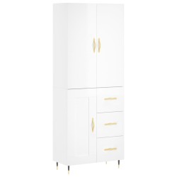 vidaXL Aparador alto madera contrachapada blanco brillo 69,5x34x180 cm