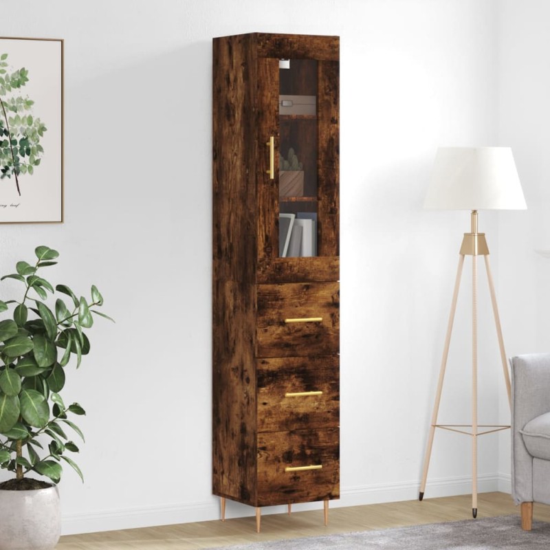 vidaXL Aparador de madera contrachapada roble ahumado 34,5x34x180 cm vidaXL Aparador de madera contrachapada roble ahumado 34,5x34x180 cm