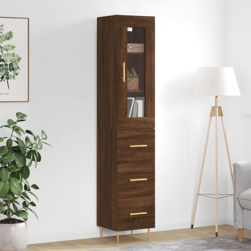 vidaXL Aparador alto madera contrachapada roble marrón 34,5x34x180 cm