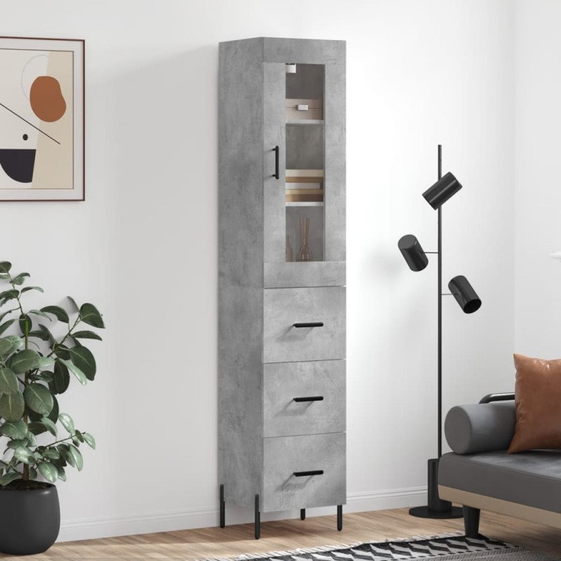 vidaXL Aparador de madera contrachapada gris hormigón 34,5x34x180 cm vidaXL Aparador de madera contrachapada gris hormigón 34,5x34x180 cm