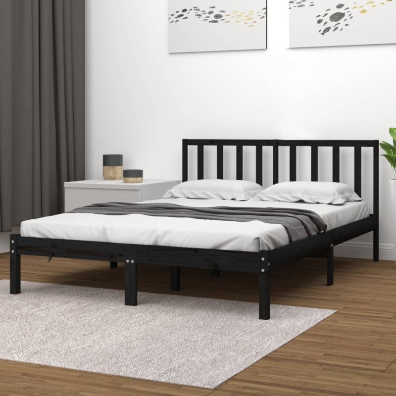 vidaXL Estructura de cama de madera maciza de pino negra 140x190 cm vidaXL Estructura de cama de madera maciza de pino negra 140x190 cm