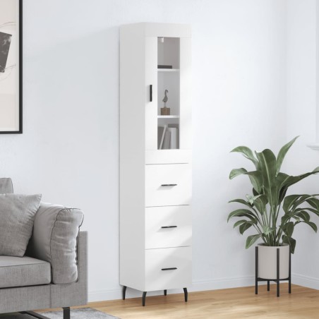 vidaXL Aparador alto madera contrachapada blanco brillo 34,5x34x180 cm