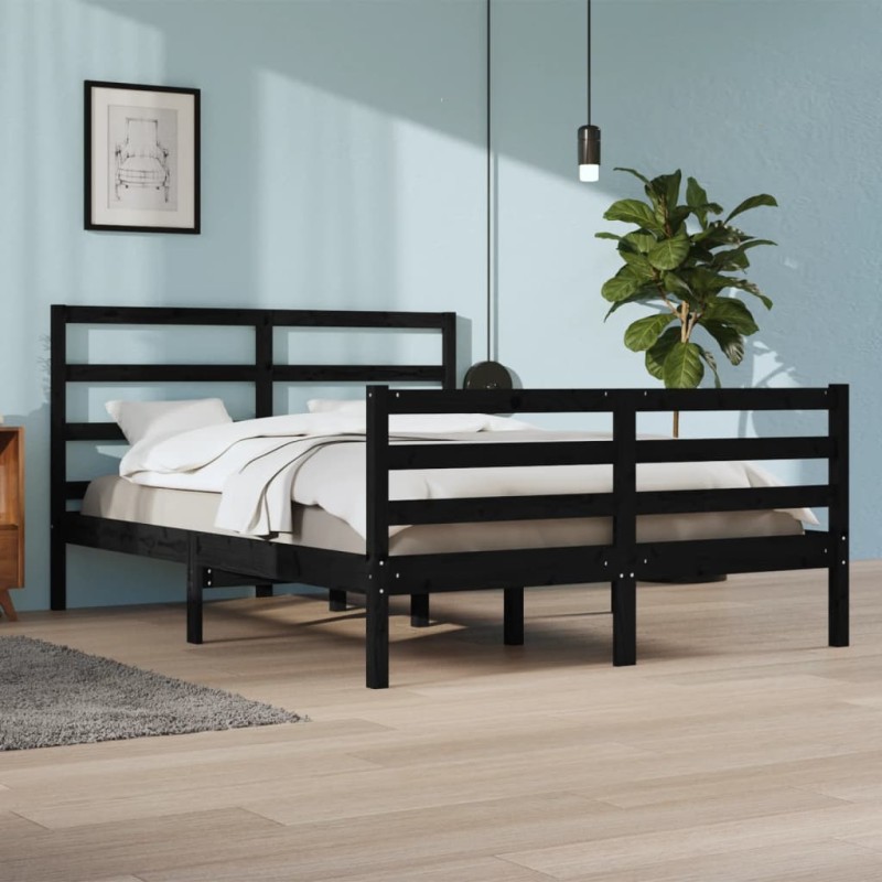 vidaXL Estructura de cama de madera maciza de pino negra 160x200 cm vidaXL Estructura de cama de madera maciza de pino negra 160x200 cm