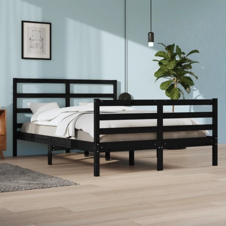 vidaXL Estructura de cama de madera maciza de pino negra 160x200 cm