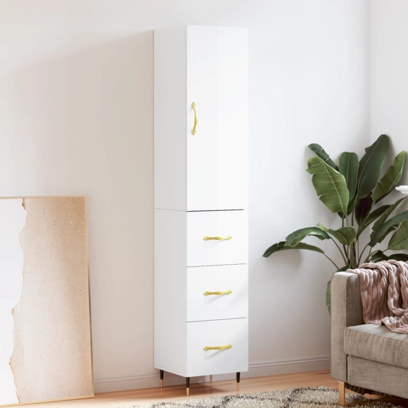vidaXL Aparador alto madera contrachapada blanco brillo 34,5x34x180 cm vidaXL Aparador alto madera contrachapada blanco brillo 34,5x34x180 cm